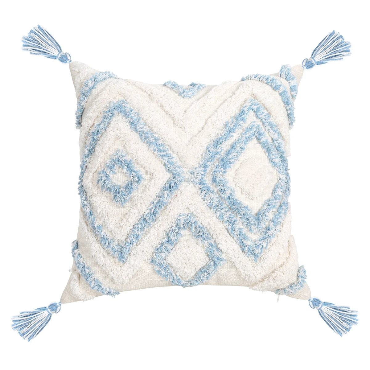 Blue Geometric Pattern Tufted Pillow Cover