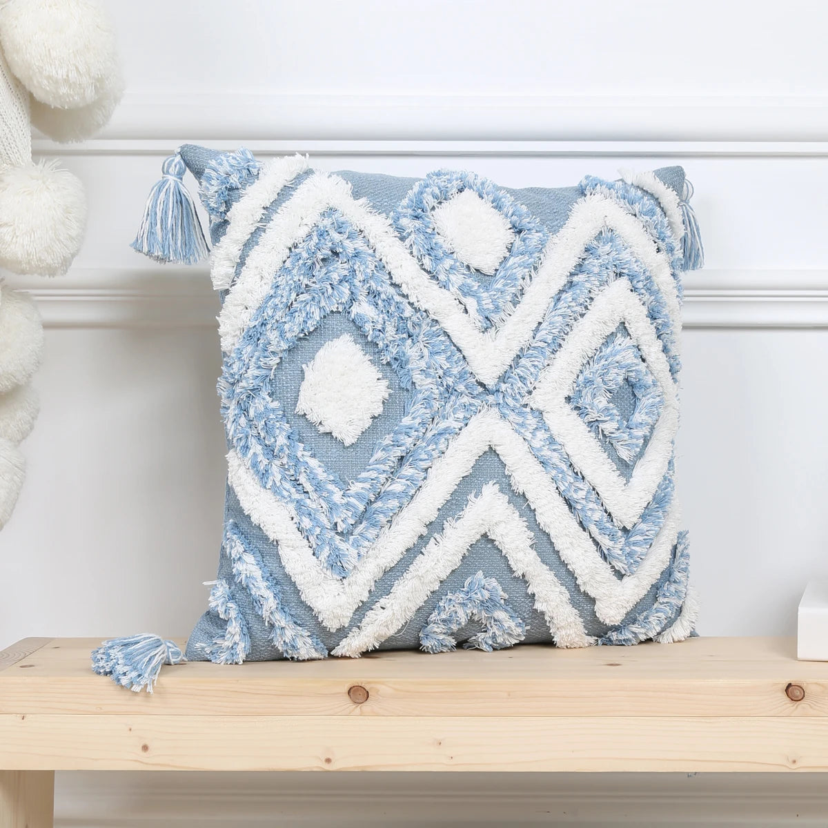 Blue Geometric Pattern Tufted Pillow Cover