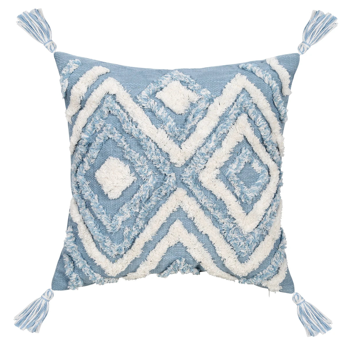 Blue Geometric Pattern Tufted Pillow Cover