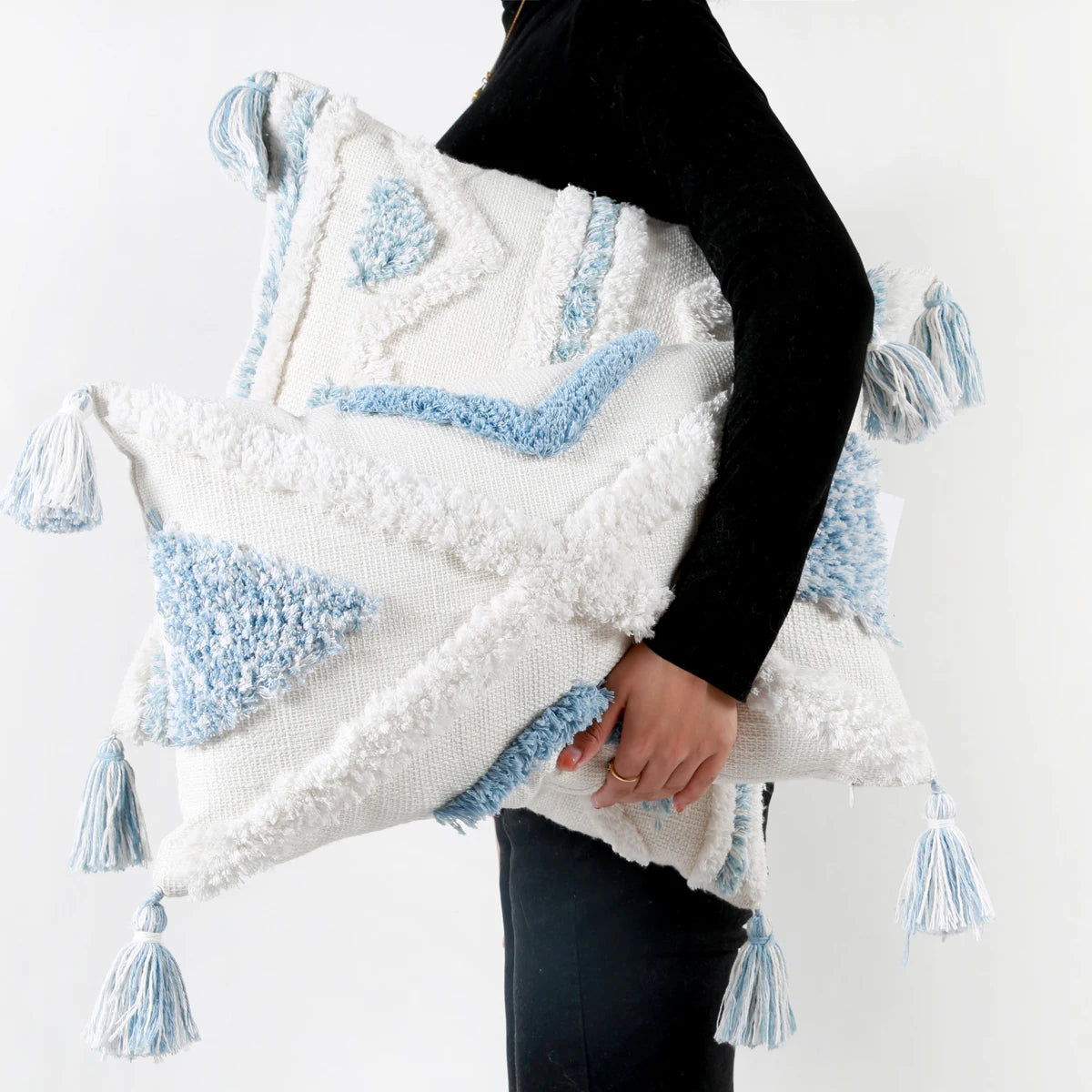 Blue Geometric Pattern Tufted Pillow Cover