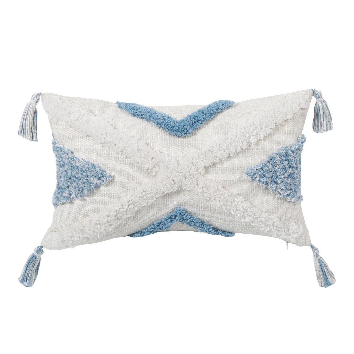 Blue Geometric Pattern Tufted Pillow Cover