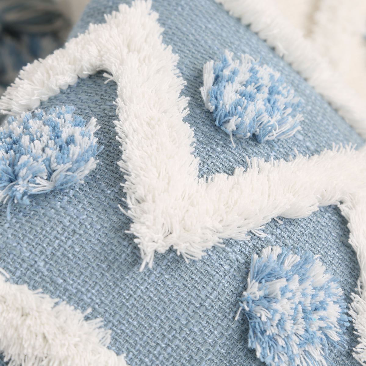 Blue Geometric Pattern Tufted Pillow Cover