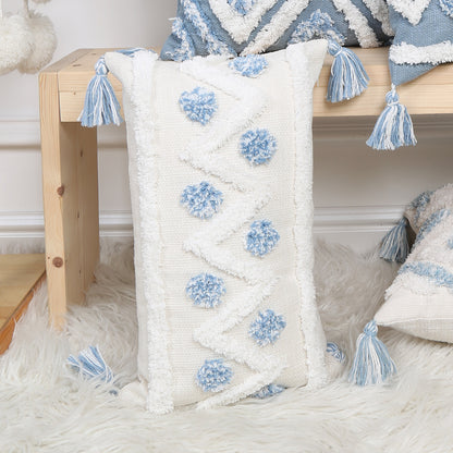 Blue Geometric Pattern Tufted Pillow Cover